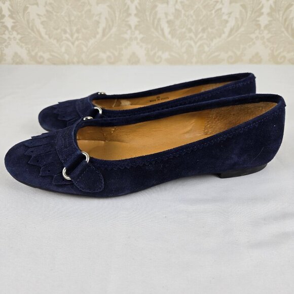Talbots Size 8M Slate Blue Marcia2 Leather Flats Tassel Front Almond Toe - Picture 2 of 16